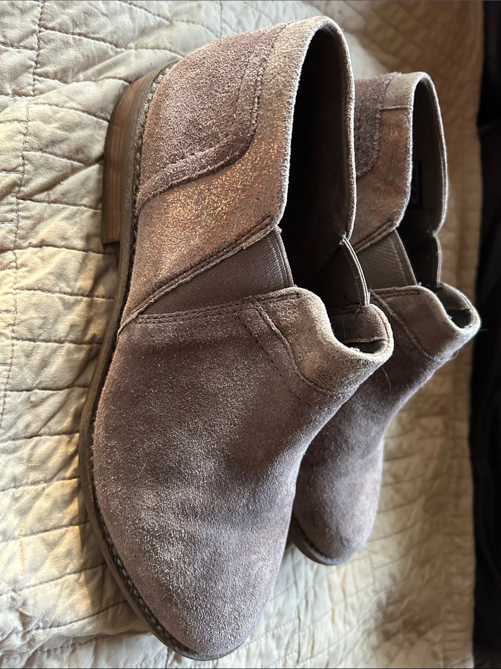 Clarks Taupe Suede Slip-On Ankle Booties